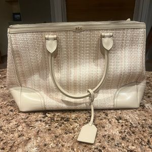 Ralph Lauren Shopper Bag Straw Purse Leather Khaki